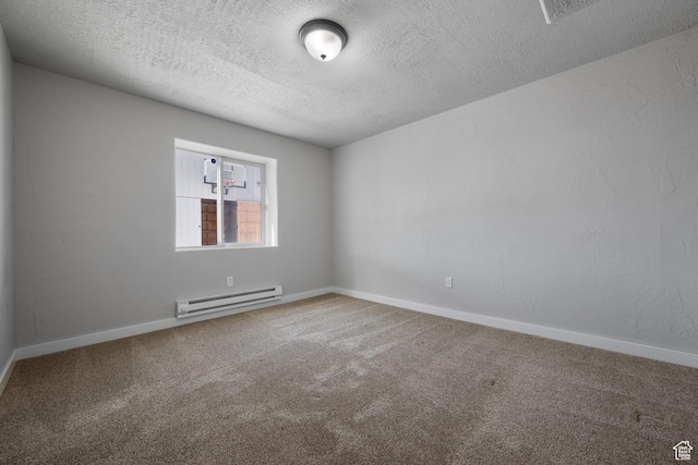 248 W Quartz Rd, Tooele, UT 84074 - empty room featuring baseboard heating, a textured ceiling, carpet floors, and baseboards