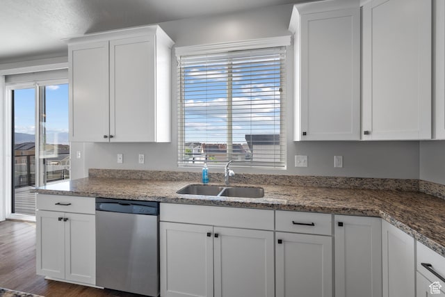 248 W Quartz Rd, Tooele, UT 84074 - kitchen with dishwasher, a sink, white cabinetry, and dark wood-style floors