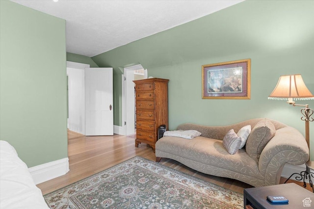 living room featuring hardwood / wood-style flooring and lofted ceiling