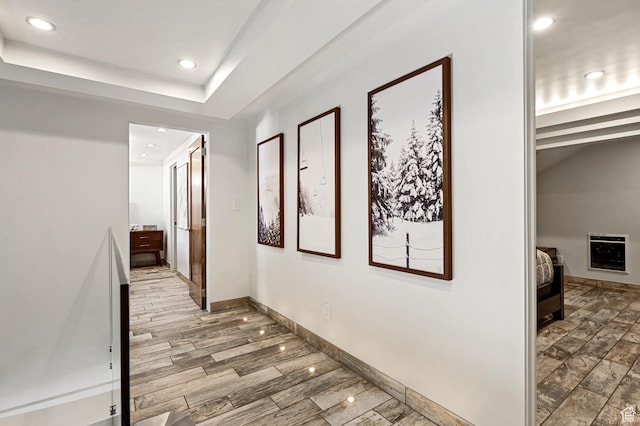 561 S Vasels Rd Unit R16-C, Brian Head, UT 84719 - hallway featuring light wood-style flooring, recessed lighting, baseboards, heating unit, and a tray ceiling