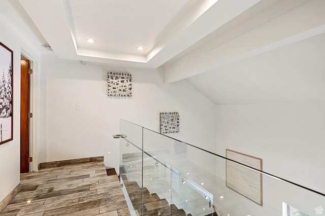 561 S Vasels Rd Unit R16-C, Brian Head, UT 84719 - hallway with recessed lighting, vaulted ceiling with beams, baseboards, and wood finished floors