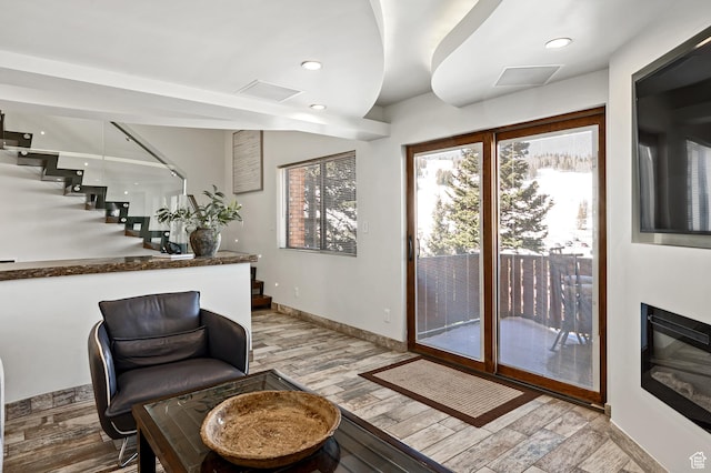 561 S Vasels Rd Unit R16-C, Brian Head, UT 84719 - sitting room featuring recessed lighting, visible vents, stairway, light wood-type flooring, and baseboards