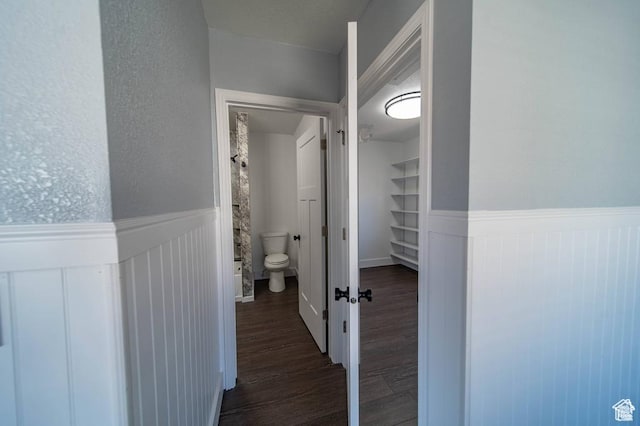 corridor with dark hardwood / wood-style flooring