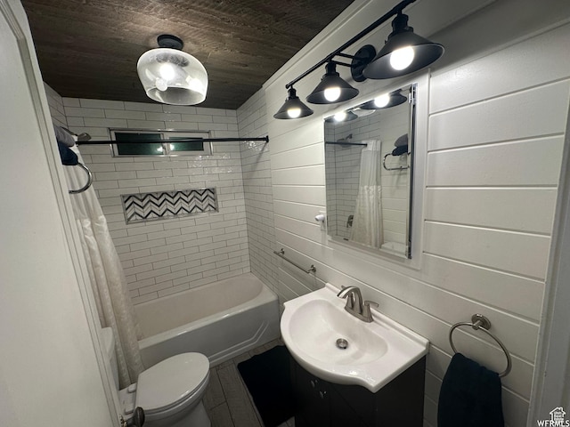 97 N 100 E, Marysvale, UT 84750 - full bathroom with wood walls, shower / tub combo with curtain, and wooden ceiling
