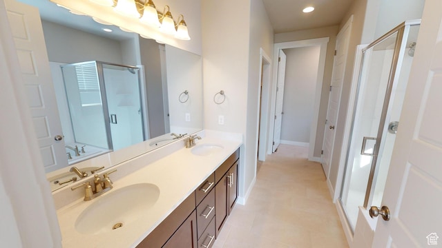 633 W Junegrass Ln, Stansbury Park, UT 84074 - bathroom with tile patterned flooring, vanity, and independent shower and bath