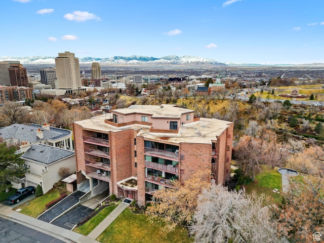 aerial view with a mountain view