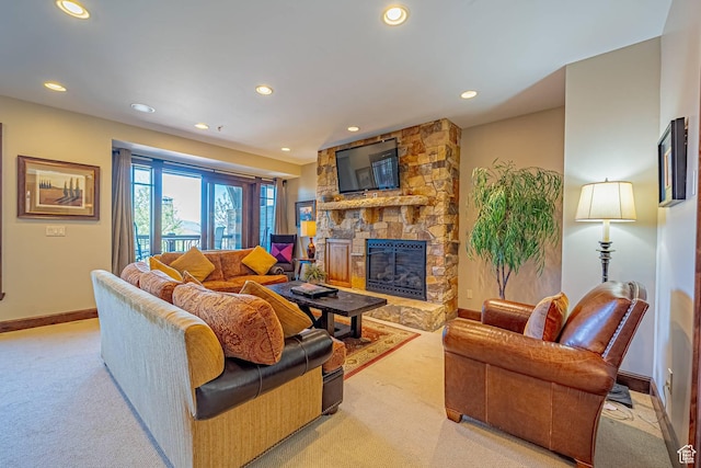4129 Fairway Ln Unit A-3, Park City, UT 84098 - carpeted living room with a stone fireplace