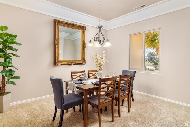 2371 E 2830 S, St George, UT 84790 - carpeted dining room featuring a chandelier and crown molding