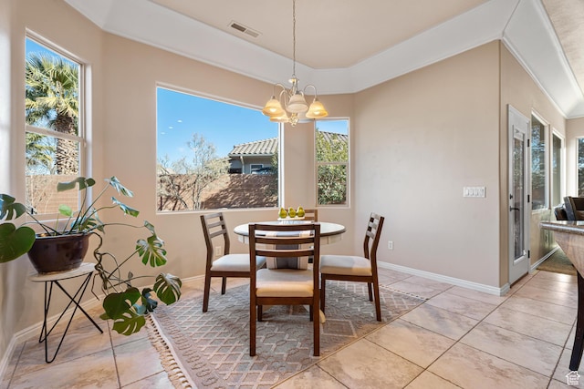 2371 E 2830 S, St George, UT 84790 - dining area featuring light tile patterned floors, an inviting chandelier, and plenty of natural light