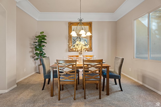 2371 E 2830 S, St George, UT 84790 - dining space featuring carpet flooring, crown molding, a wealth of natural light, and an inviting chandelier