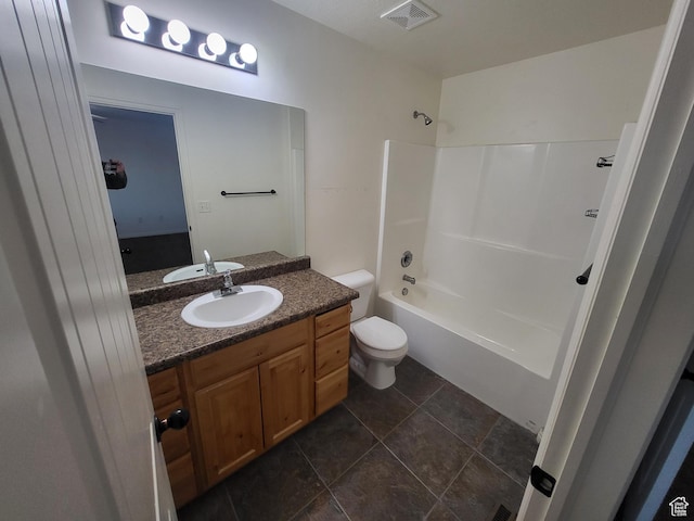 3318 E Quarter Mile Dr, Eagle Mountain, UT 84005 - bathroom featuring toilet, bathtub / shower combination, visible vents, and vanity