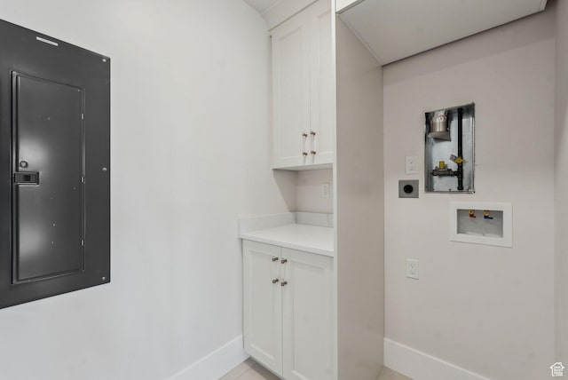 3097 E Corral Peak Cir Unit 145, Heber City, UT 84032 - laundry room featuring electric panel, hookup for an electric dryer, washer hookup, baseboards, and cabinet space
