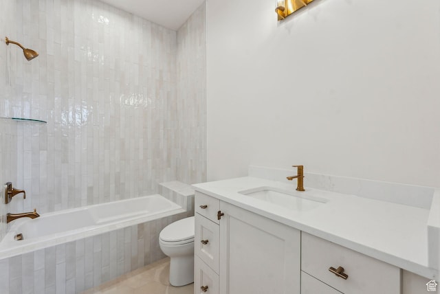 3097 E Corral Peak Cir Unit 145, Heber City, UT 84032 - bathroom with tiled shower / bath combo, toilet, vanity, and tile patterned floors