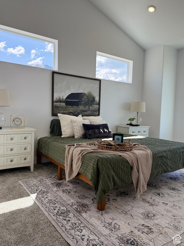 1520 E Parker Ln Unit 422, Lake Point, UT 84074 - bedroom featuring carpet floors, recessed lighting, and lofted ceiling
