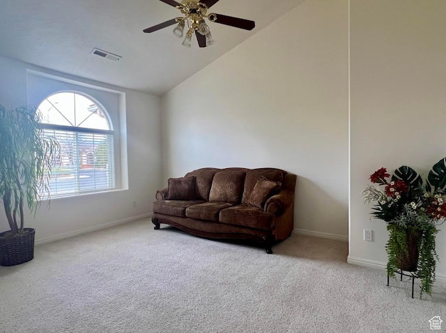 3423 Red Butte Dr, Santa Clara, UT 84765 - living area featuring carpet flooring, visible vents, baseboards, and a ceiling fan