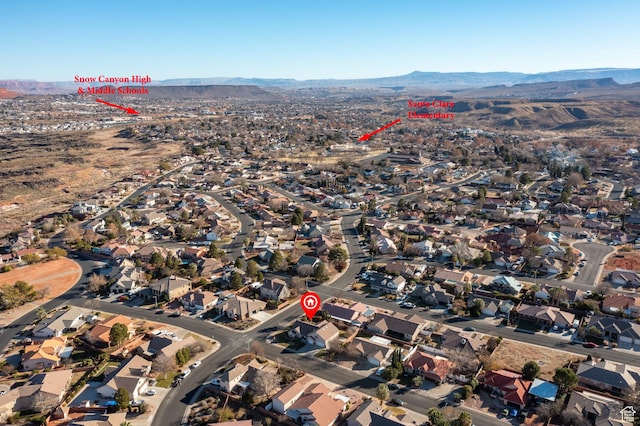 3423 Red Butte Dr, Santa Clara, UT 84765 - bird's eye view featuring a mountain view and a residential view
