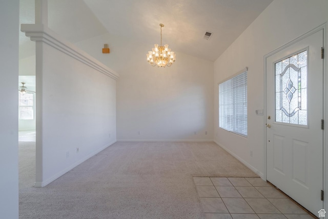 3423 Red Butte Dr, Santa Clara, UT 84765 - foyer entrance featuring a notable chandelier, light colored carpet, plenty of natural light, and baseboards