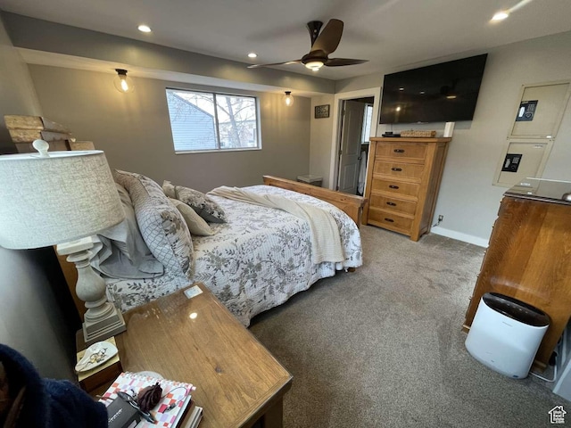 bedroom with carpet and ceiling fan
