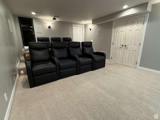 view of carpeted home theater room