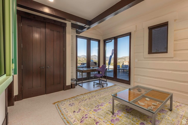 interior space featuring a mountain view