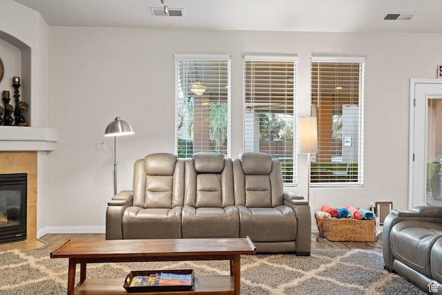 2468 S Dorothy St, Hurricane, UT 84737 - living room with hardwood / wood-style flooring and a fireplace