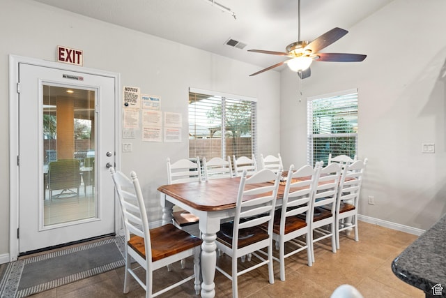 2468 S Dorothy St, Hurricane, UT 84737 - dining area featuring ceiling fan, light tile patterned floors, and a wealth of natural light