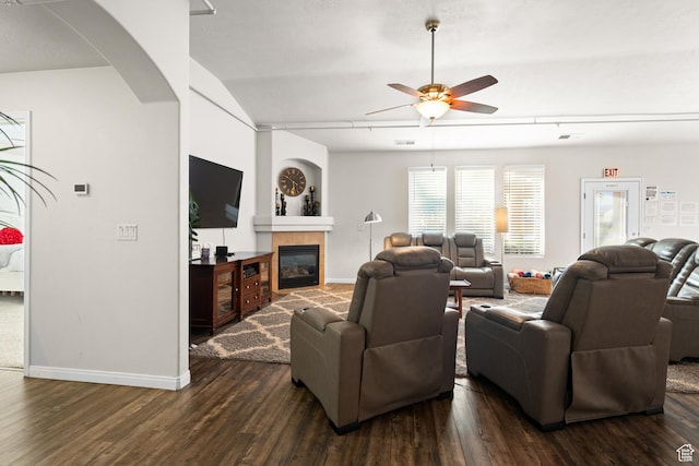 2468 S Dorothy St, Hurricane, UT 84737 - living room featuring a fireplace, dark hardwood / wood-style floors, and ceiling fan