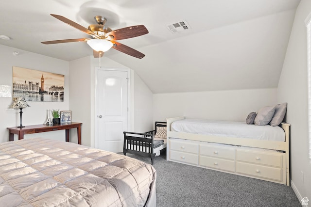 2468 S Dorothy St, Hurricane, UT 84737 - bedroom with ceiling fan, lofted ceiling, and dark colored carpet