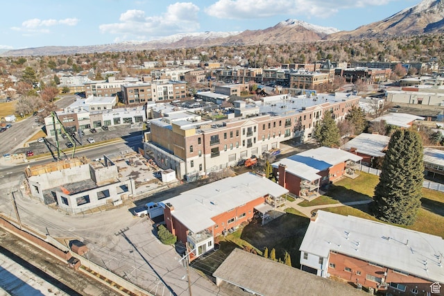 bird's eye view with a mountain view