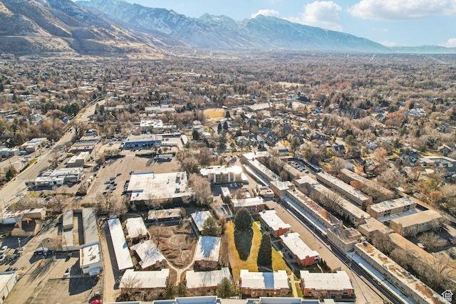 drone / aerial view with a mountain view
