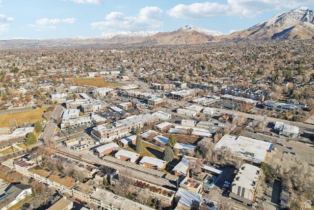 drone / aerial view featuring a mountain view
