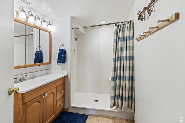 110 N 400 E, Glenwood, UT 84730 - bathroom featuring a shower with curtain, vanity, and tile patterned flooring