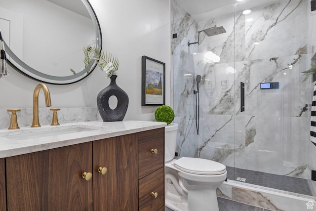 1578 E Delaware Ln S, Holladay, UT 84117 - bathroom featuring vanity, toilet, and an enclosed shower