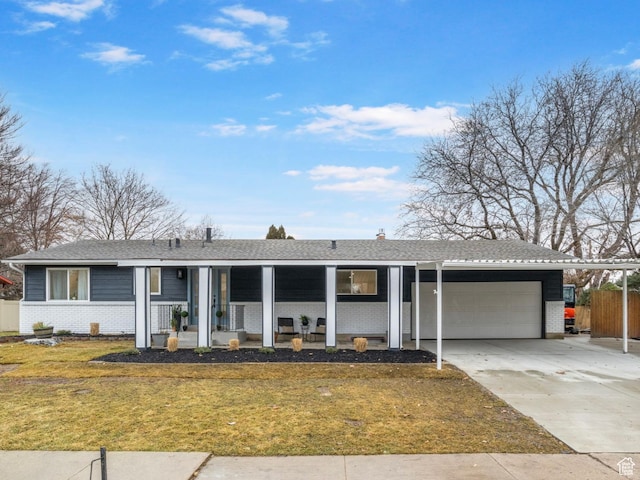 1578 E Delaware Ln S, Holladay, UT 84117 - ranch-style house with a front yard, a porch, and a garage