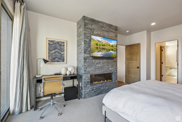 6242 Double Deer Loop, Park City, UT 84098 - carpeted bedroom featuring a large fireplace, recessed lighting, and ensuite bathroom