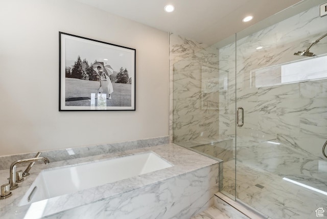 6242 Double Deer Loop, Park City, UT 84098 - bathroom with a marble finish shower, a garden tub, and recessed lighting