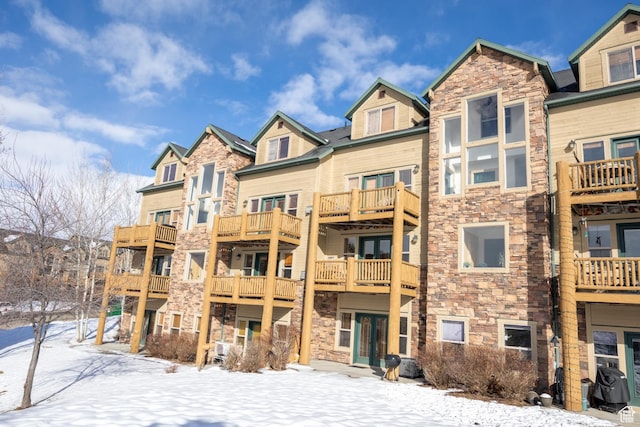 view of snow covered building