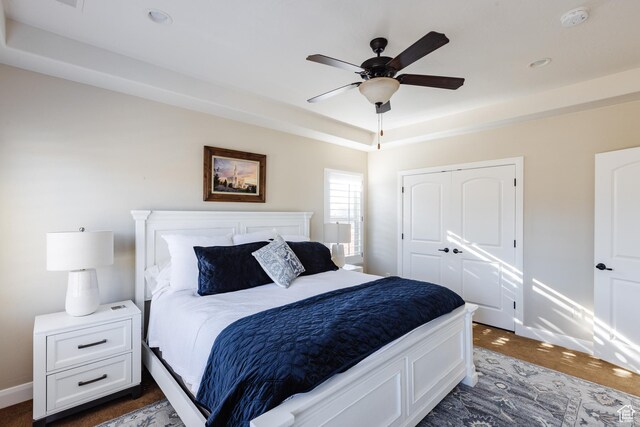 437 N Northstar Dr, St George, UT 84770 - bedroom featuring ceiling fan, a raised ceiling, and a closet