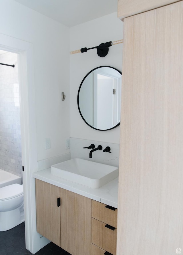 1229 S 800 E, Salt Lake City, UT 84105 - full bath with vanity, toilet, tile patterned flooring, and tub / shower combination