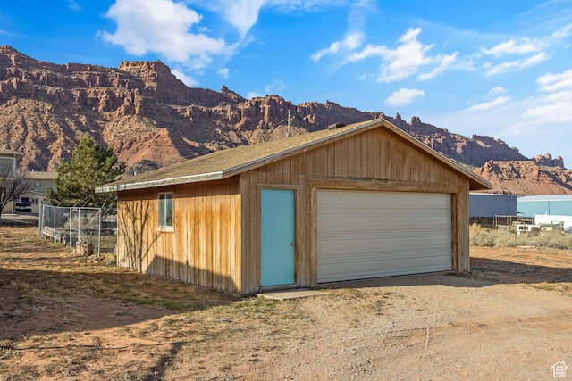 garage with a mountain view
