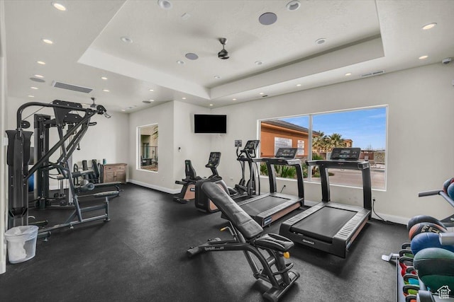 323 N 2020 W Unit 38, Hurricane, UT 84737 - workout area with ceiling fan and a tray ceiling