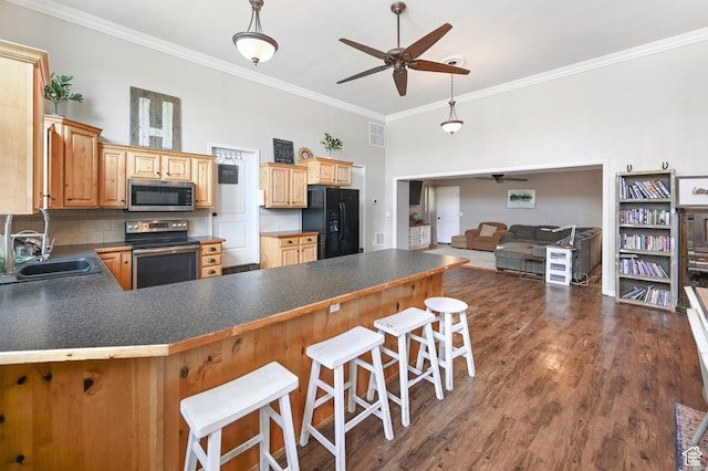 1518 E 9000 N, Preston, ID 83263 - kitchen with a ceiling fan, a sink, stainless steel appliances, ornamental molding, and visible vents