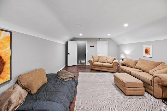 1518 E 9000 N, Preston, ID 83263 - living room featuring recessed lighting, vaulted ceiling, and wood finished floors