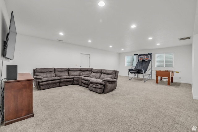13456 S Rowell Dr, Herriman, UT 84096 - living room featuring carpet flooring and recessed lighting