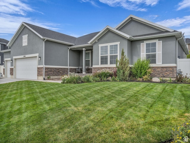 13456 S Rowell Dr, Herriman, UT 84096 - ranch-style house featuring stone siding, stucco siding, and driveway