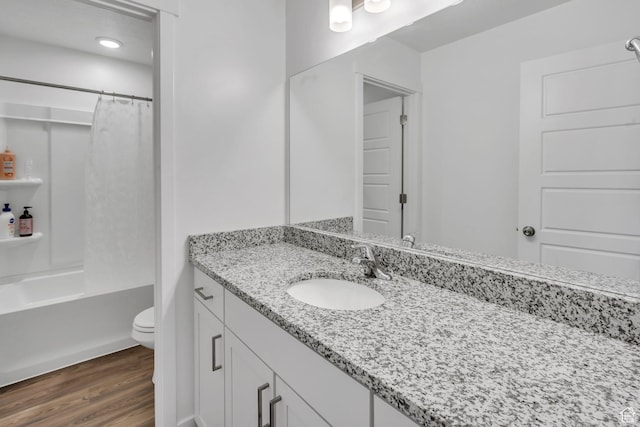 1025 S 850 W, American Fork, UT 84003 - full bathroom with hardwood / wood-style floors, vanity, shower / tub combo, and toilet