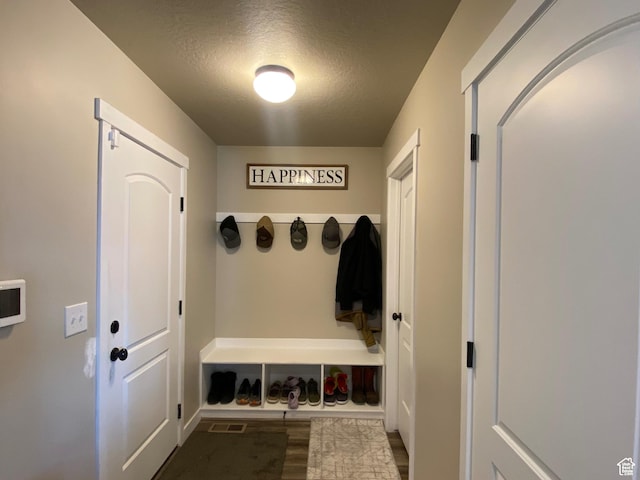 mudroom with a textured ceiling