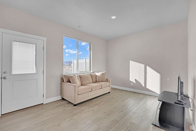 living room with light wood-type flooring