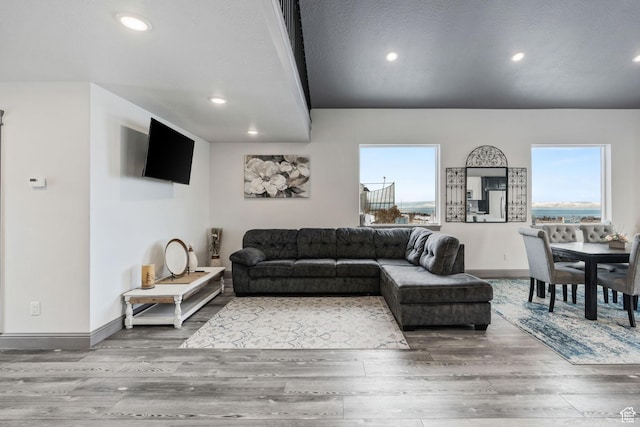 2923 S Country Club Way Unit 46, Garden City, UT 84028 - living area featuring wood finished floors, plenty of natural light, recessed lighting, and baseboards