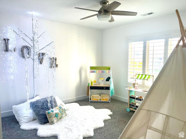 3234 S Iron Hill Cir S, Saratoga Springs, UT 84045 - rec room with ceiling fan, carpet flooring, and baseboards